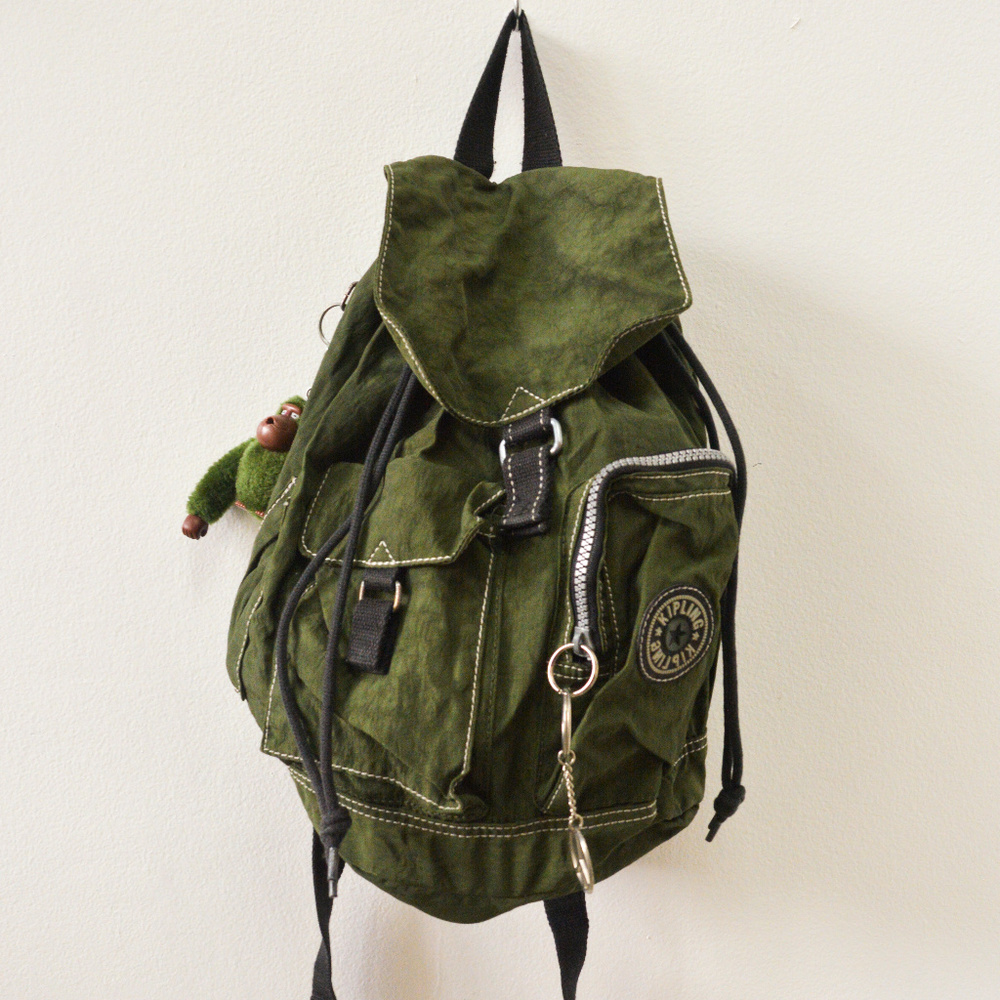 Kipling Drawstring backpack, small, pine green